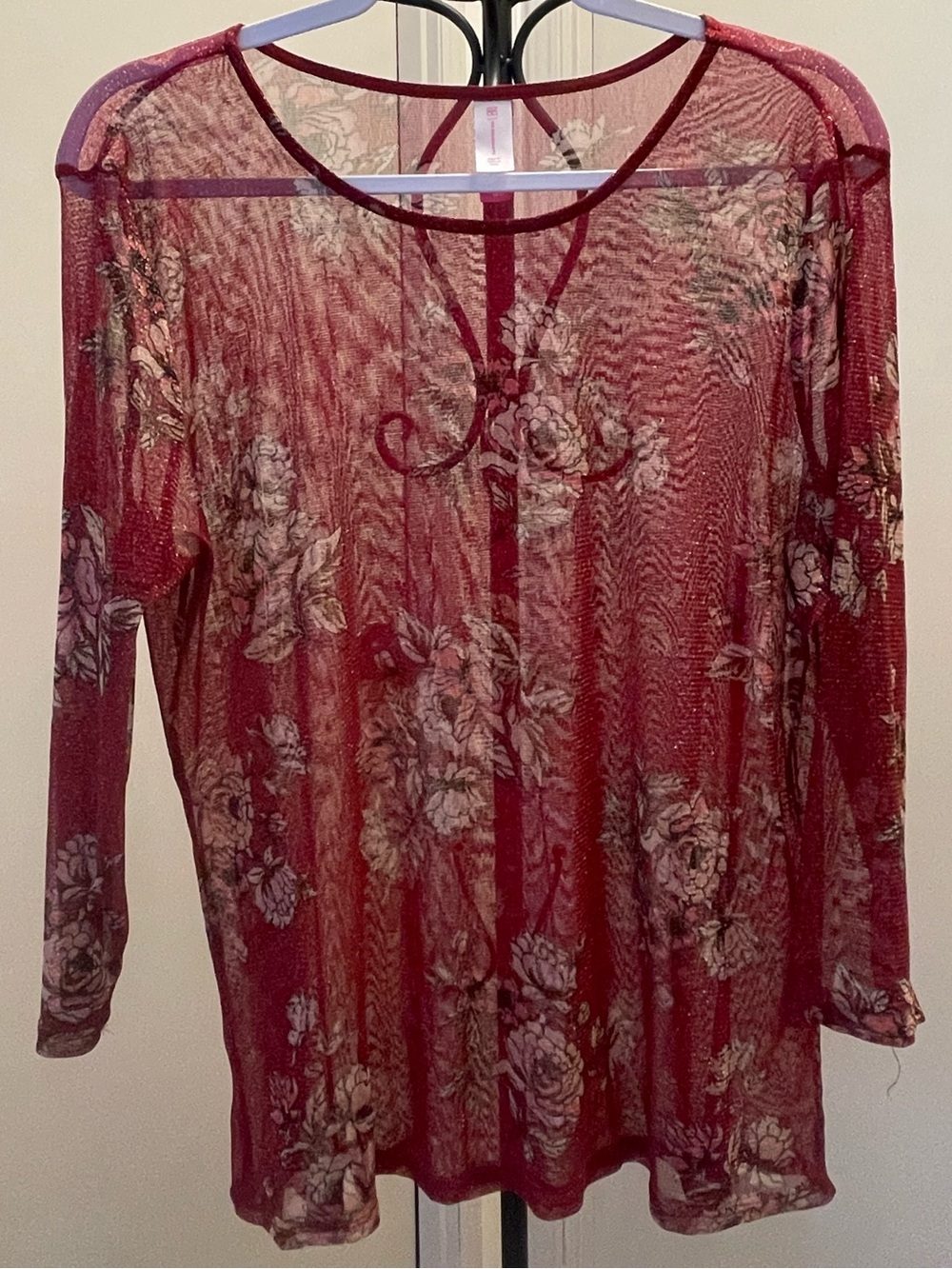 No Boundaries Burgundy Sheer Floral Long-Sleeve Top